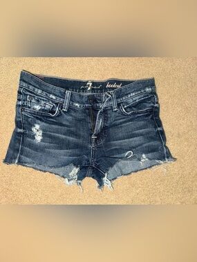 7 for all man kind Dark Blue Distressed Denim Shorts